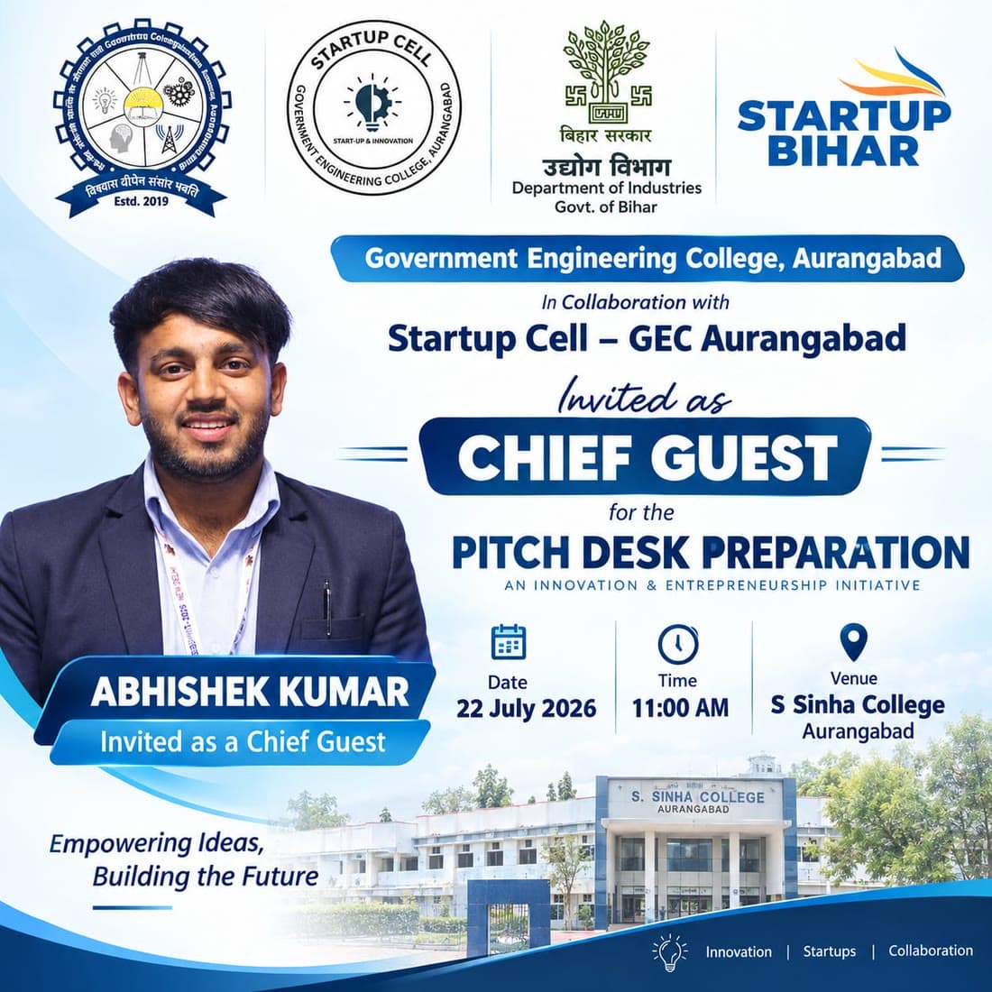 Chief Guest invitation from Government Engineering College, Aurangabad